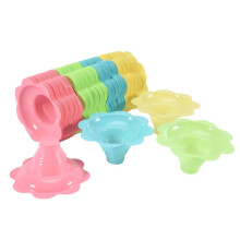200 Pieces 4 Oz Colorful Shaved Ice Cups Flower Shaped Snow Cone Cups Leak Proof Plastic Snack Ice Cream Bowls
