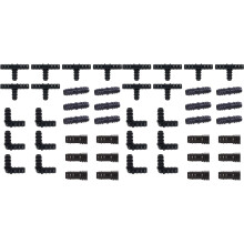 Kit de Accesorios de Riego para Tubos de Goteo -12 Tees, 12 Acoplamientos, 12 Extremos, 12 Codos - Sistemas de Rociadores Por Goteo Compatibles con 16