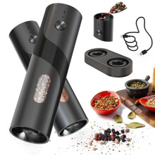Electric Rechargeable Salt and Pepper Grinder Set Top-Refill Automatic Pepper Mill Grinder with Charging Base