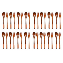 32 Pcs Wooden 9 InchJapanese Spoon Fork Set Kitchen Tableware Natural Wood Cutlery Wooden Dinner Cutlery Set