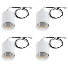 4X E27 Ceramic Screw Base Round LED Light Bulb Lamp Socket Holder Adapter Metal Lamp Holder with Wire White