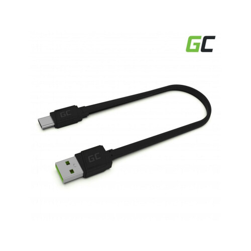 Cablu plat Green Cell USB-A la USB-C, 25 cm, incarcare rapida
