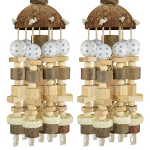 2X Bird Toy, Large Toy Natural Wooden Blocks Bird Chewing Toy Cage Bite Toy Suits