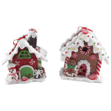 2Pcs Christmas Gingerbread House Fairy Figurines Miniature Decoration Tabletop Miniatures Christmas Houses