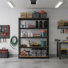Heavy-Duty 5-Shelf Rack, Adjustable, Black