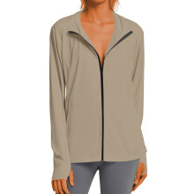 Women's Sun Shirts Zip Up Hoodie Long Sleeve Ice Silk-Khaki L