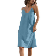 Comfortable Linen Ice Silk U Neck Midi Dress With-Section 1 XL