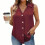 Women's Sleeveless V-Neck Button-Down Blouse-Blue L 5