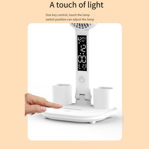 Rechargeable Table Lamp for Study, Desk Lamp Reading Light Led Table Light with Fan, Led Clock Dispaly Reading Lamp 1