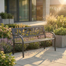 (Rose) 3 Seater Garden Bench Metal Seat Armrests