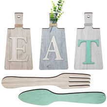 Cutting Board Eat Sign Set Hanging Art Kitchen Eat Sign Fork and Spoon Wall and Kitchen Decor,A