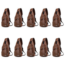 10X  USB Interface Plenty of Space Mens Casual Bag Fashion Outdoor Sling Bag Travel Day Pack PU Leather Chest Bag
