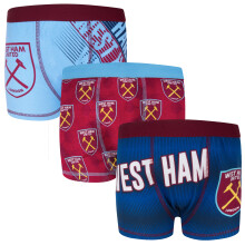 West Ham United FC Official 3 Pack Boys Boxer Shorts Claret Blue 11-12