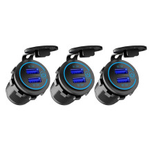3X 12V USB Outlet,Dual QC 3.0 USB Car Charger with , 36W USB Waterproof Power Outlet Charger(with 1.1Inch Puncher)