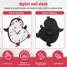 Schattige PinguïN Cartoon Wandklok Stille Beweging Kinderkamer Slaapkamer Kinderkamer Muur Kunst Decor Kleur Gedrukt Muur Horloge