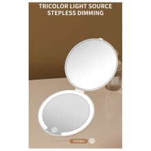 Compacte Reis-LED-Make-Upspiegel, Oplaadbaar, Klein, Opvouwbaar, 3-Kleurenspiegel met Verlichting, Ingebouwde Batterij 600 MAh