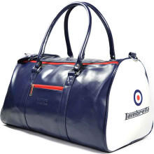 (L, Navy) Lambretta Mens Retro Sports Zipped Faux Leather Bowling Style Duffle Holdall Bag