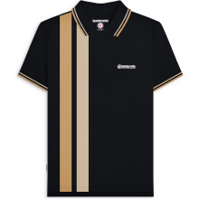 (M, Black/Nomad) Lambretta Mens Vertical Stripe Short Sleeve Polo Shirt