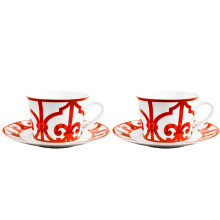 2X Court Bone China Kaffeetasse und Teller Luxus Nachmittagsteetasse Kaffeetassen und Untertassen Paar Home Tasse und Teller Set