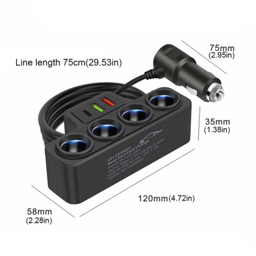 2X 4-Socket Car Cigarette Lighter Splitter 12V-24V Phone Power Adapter 120W QC3.0+PD3.1A Cigarette Lighter Socket Plug