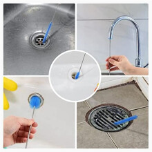 2Set AbflussbüRsten-Reiniger-Kit - 1,5 M Lange, Elastische Doppelkopf-NylonbüRste und 3 StrohbüRsten für AquarienschläUche/Aquarien/Waschbecken