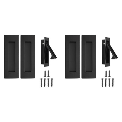 Pocket Door Handles and  Pull Matte , Handles Hardware ,Recessed Finger Flush Pulls 6pcs Black