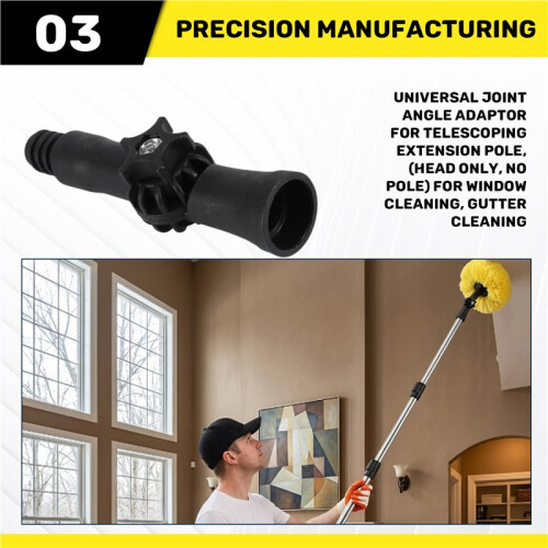 Universal Joint Angle Adaptor for Telescoping Extension Pole, ( Only, No Pole) for Window Cleaning, Gutter Cleaning