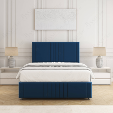 (4ft Small Double(No Drawers), Blue(No Mattress)) Hazel Divan Bed Plush Velvet 24” Headboard Storage Drawers & Mattress Sturdy Platform Bed