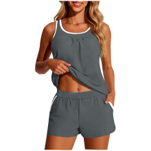 Tankini-badpakken voor dames Bescheiden tweedelig met-Grijs XXL