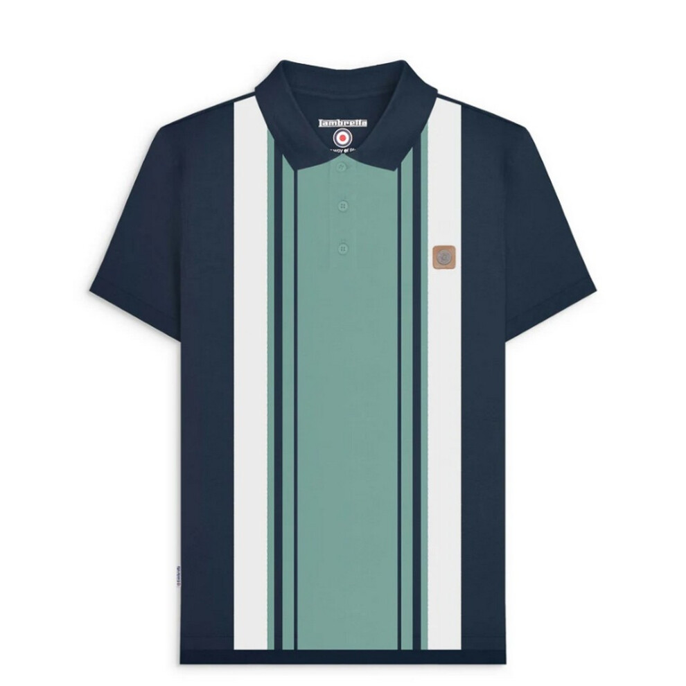 Lambretta (4Xl, Navy/Smoke Blue) Mens Classic Yarn Dyed Stripe Logo Polo Shirt