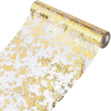Table Runner, Sparkling Polyester Tulle Ribbon Roll with Gold Foil,Birthday Party Wedding Christmas Decor 28cmx10M