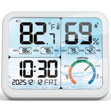 5.8" Large Display Indoor Thermometer Hygrometer - LCD with Comfort Indicator,Clock & Calendar, Wall Mount or Tabletop