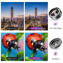 HD Camera Phone Lens Kit 120 Degree 4K Wide Angle+10x Macro Lens for All Smartphones