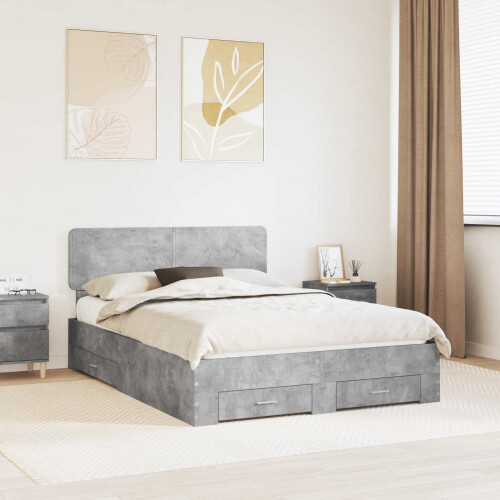 VidaXL vidaXL Bed Frame Concrete Grey 150 x 200 cm Engineered Wood