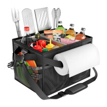 Grandi Contenitori per Griglia e Picnic con Portarotolo di Carta, Organizer per Barbecue per Utensili, Piatti, Condimenti, Contenitori per Piastra