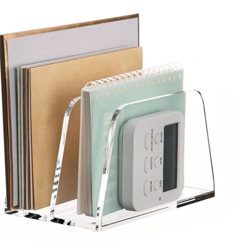 Acrylic Mail Letter File Holder Folder Organizer for Desk, 2 Sections Clear Countertop Small Document Notebook Organizer 1