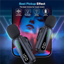 Professional Wireless Lavalier Microphone System with Noise Reduction LED Power Display for Live Streaming Vlog B
