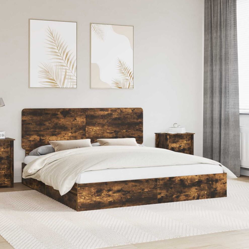 Vidaxl Storage Bed With Drawer Smoked Oak 180 X 200 Cm Engineered Wood