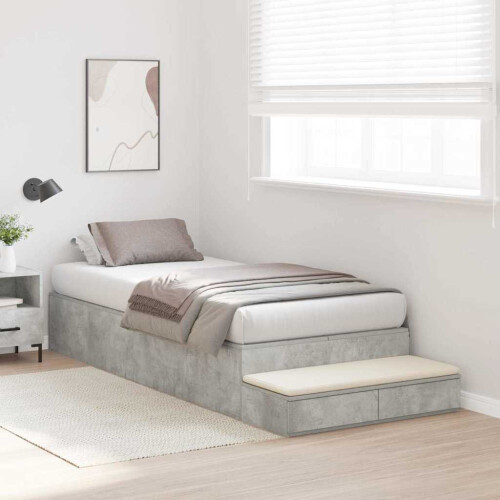 VidaXL vidaXL Storage Bed Frame Concrete Grey 90 cm Engineered Wood 1
