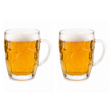 Set of 2 Glass Beer Mugs 500ml Pint Tankard Dimple Stein Glasses Handle Pub Bar