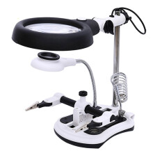 Three in One Welding Magnifier with Soldering Iron Stand 4 Lenses & 18 LED Lights Clip- Auxiliary Magnifier EU Plug