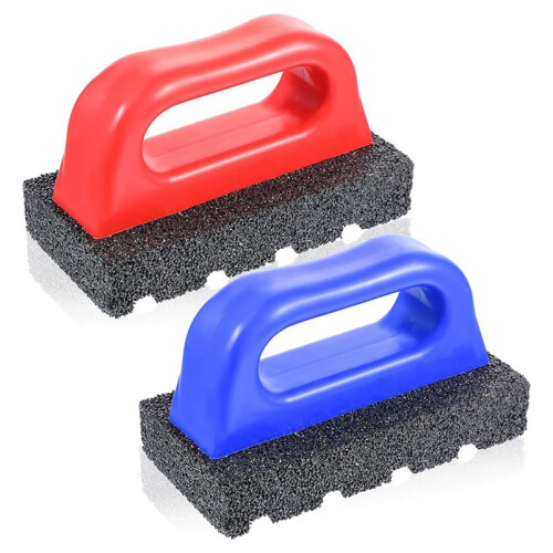 2-Pack Rub Bricks with Handles for Concrete Smoothing, 20 Grit Masonry Tools in Red and