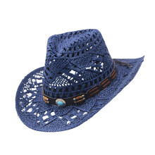 Chapeau de soleil en paille tissé tendance avec-Bleu marine