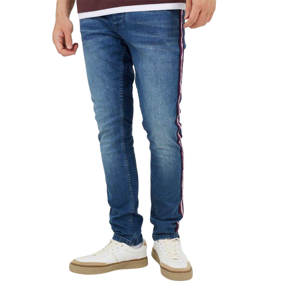 Brave Soul (30R, Light Blue) Mens Contrast Striped Taped Jeans