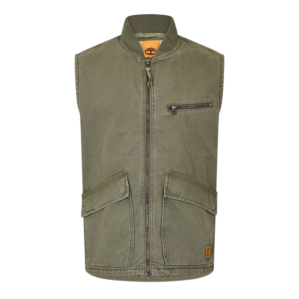 Timberland (M, Leaf Green) Mens Washed Ribbed Collar Gilet