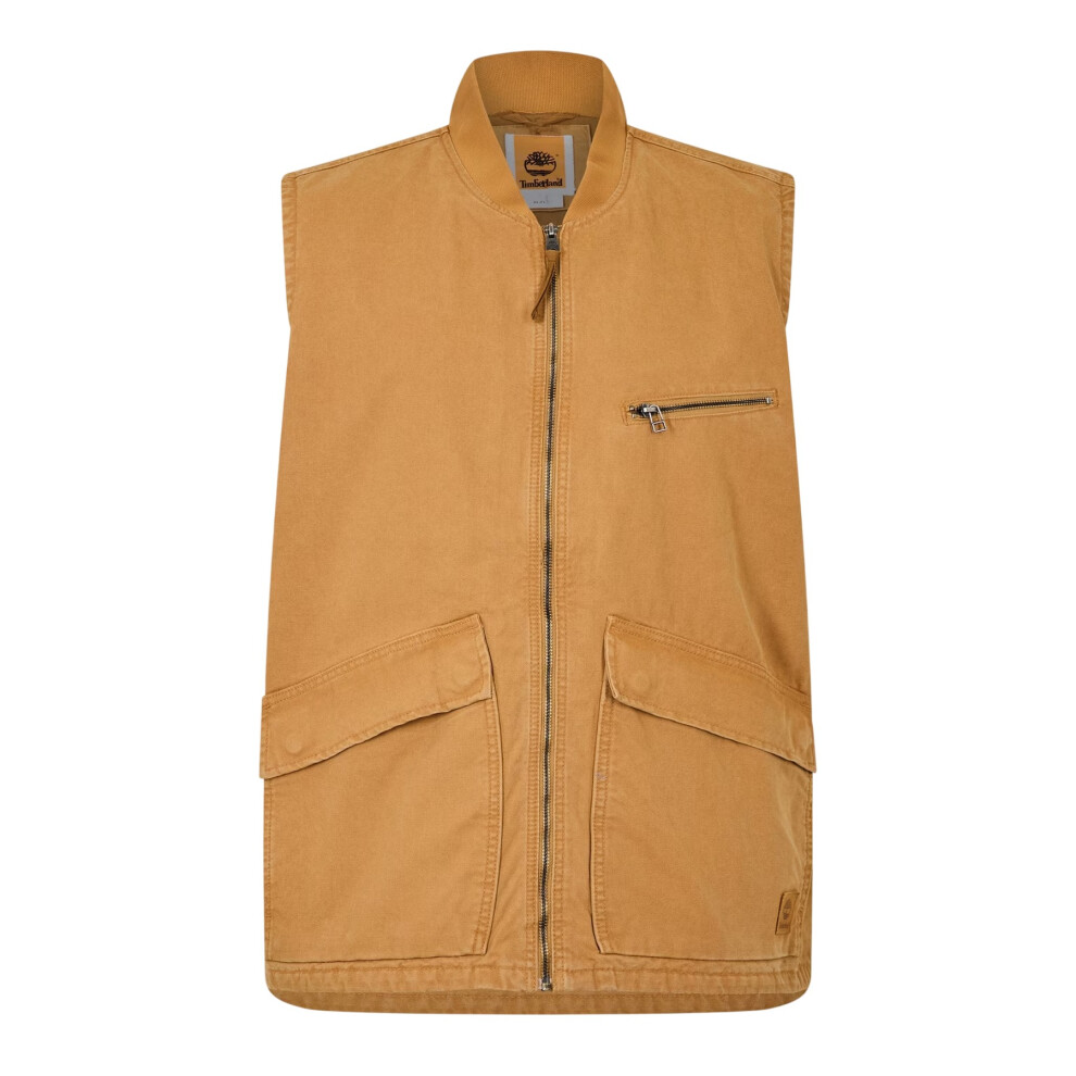 Timberland (S, Wheat) Mens Washed Ribbed Collar Gilet
