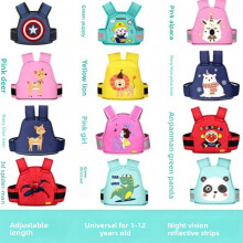 (Green Girl)Electric Motorcycle Child Harness With Cartoon Print For Safe Riding Experience