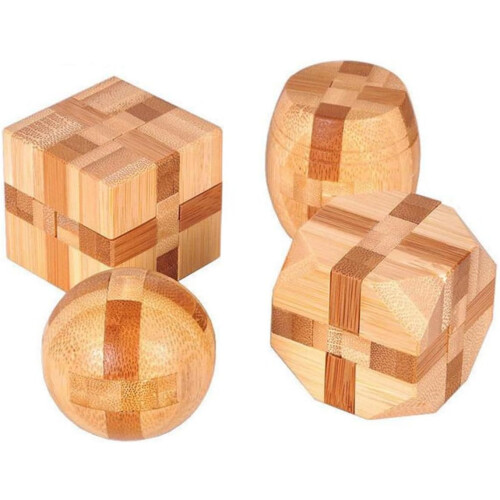 2Pcs Bamboo Educational Iq Assembling Ball Ming Luban Lock Creative Brain Teaser Puzzle 2