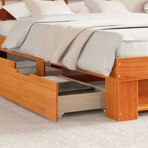 VidaXL vidaXL Bed Frame with Headboard Wax Brown 150 x 200 cm Solid Pine Wood 2