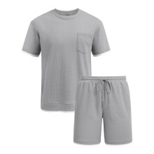 Men's Sports Set 2 Piece Short Sleeve T-Shirt and Shorts-Gray L